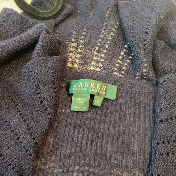 Lauren Ralph Lauren Navy Blue Knit Ruffle Front Top XL - Picture 4 of 7